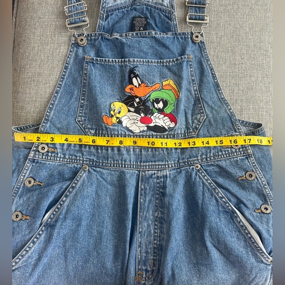 Vintage Warner Bros 1997 Looney Tunes Embroidered Blue Denim Overalls - Picture 14 of 16